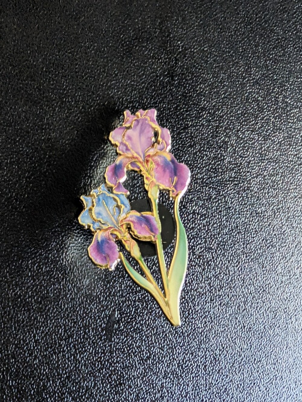 Floral Iris Enamel Brooch Pin in Purple and Blue